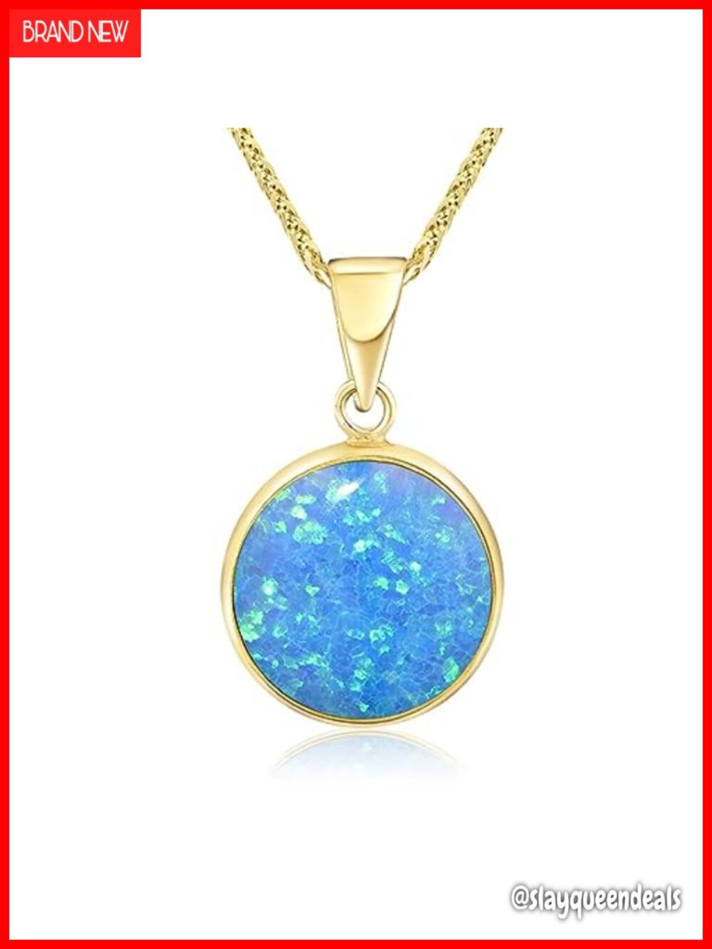 Solid 14K Gold Blue Opal Pendant for Women 12mm Round